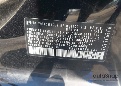 2024 Volkswagen Jetta 1.5T Se из США, поврежденный, VIN 3VW7M7BU9RM032545